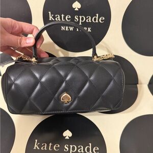 kate spade Black Quilted Mini Barrel Top-Handle Bag with Gold Spade Accent